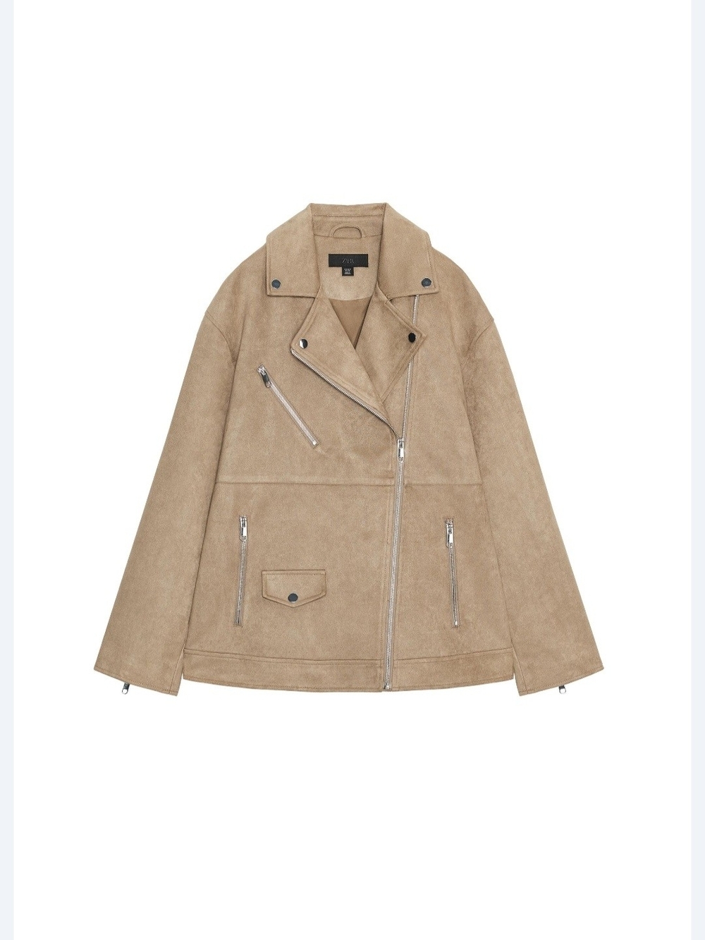 New ZARA Faux Suede Biker Jacket in Beige